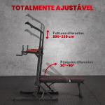 Estação de Musculação Dobrável com Barra de Elevações, Altura Ajustável e Banco Reclinável, Preto e Vermelho