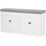 Banco Sapateira com Armazenamento para 8 Pares de Sapatos com 2 Gavetas Prateleiras Ajustáveis e Almofada 104x24x55cm Branco