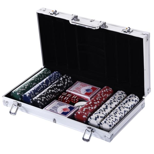 Mala de Poker Profissional com 300 Fichas Jogo de Poker com Mala de Alumínio 5 Dados 2 Baralhos de Cartas e 1 Ficha de Dealer 38x20,5x6,5cm Multicor