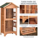 Gaiola para Pássaros de Madeira com 3 Portas 4 Poleiros Bandeja Amovível e Teto Asfáltico 80,5x57x153 cm Natural