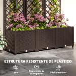 Floreira com Treliça de PP com Drenagem e Amplo Espaço para Plantas Trepadoras Vaso com Suporte para Jardim 120x40x135 cm Marrom