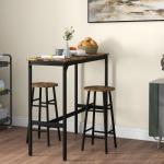 Conjunto de Mesa Alta de Cozinha com 2 Bancos Estrutura em Aço Estilo Industrial para Sala de Jantar Castanho Rústico