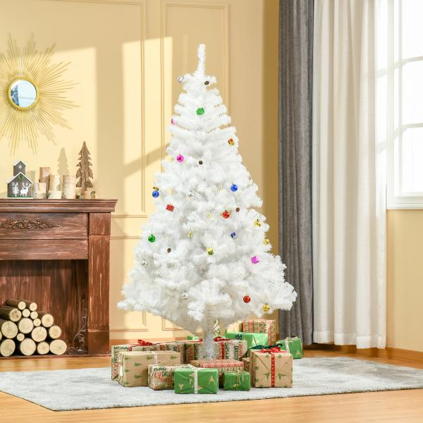 Árvore de Natal Artificial 180cm com 930 Ramos de PVC 48 Decorações Incluidas Decoração de Natal Ø105x180cm Branco