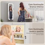 Espelho Joalheiro de Parede com Luzes LED e Fechadura para Pendurar na Parede ou na Porta 37x10,5x108 cm Branco