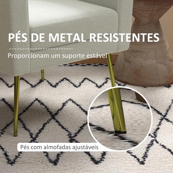 Poltrona Sala de Estar Individual em Borrego com Apoio para a Cabeça e Pés de Metal 71x65x90 cm Creme