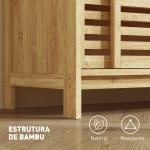 Armário de Casa de Banho em Bambu com 2 Portas de Correr Desenho com Ripas 4 Prateleiras Móvel Auxiliar de Arrumação 80x34x80 cm Madeira