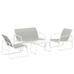 Conjunto de Jardim Exterior de 4 Peças com Sofá de 2 Lugares, 2 Poltronas e Mesa de Vidro Temperado, Tecido Textilene Cinzento Claro