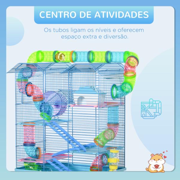 Gaiola de hamster multinível com plataformas domésticas 47x30x59 cm Azul