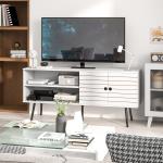 Móvel de TV para Televisores de até 65 Polegadas com 2 Prateleiras Abertas 1 Armário com Portas 145x38x65 cm Branco