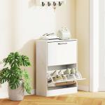 Sapateira Estreita 2 Portas de Alto Brilho com Prateleiras Ajustáveis Design Mármore para 8 Pares de Sapatos 60x24x80 cm Branco