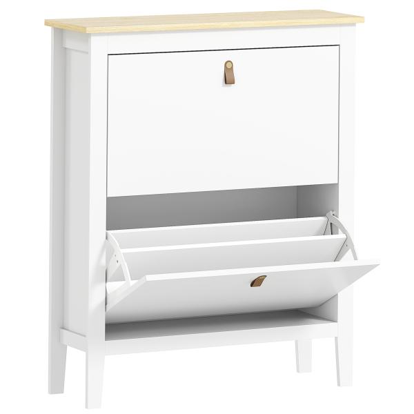 Sapateira Estreita com 2 Gavetas Prateleiras Ajustáveis e Puxadores em PU para 14 Pares de Sapatos 80x24x95,5 cm Branco