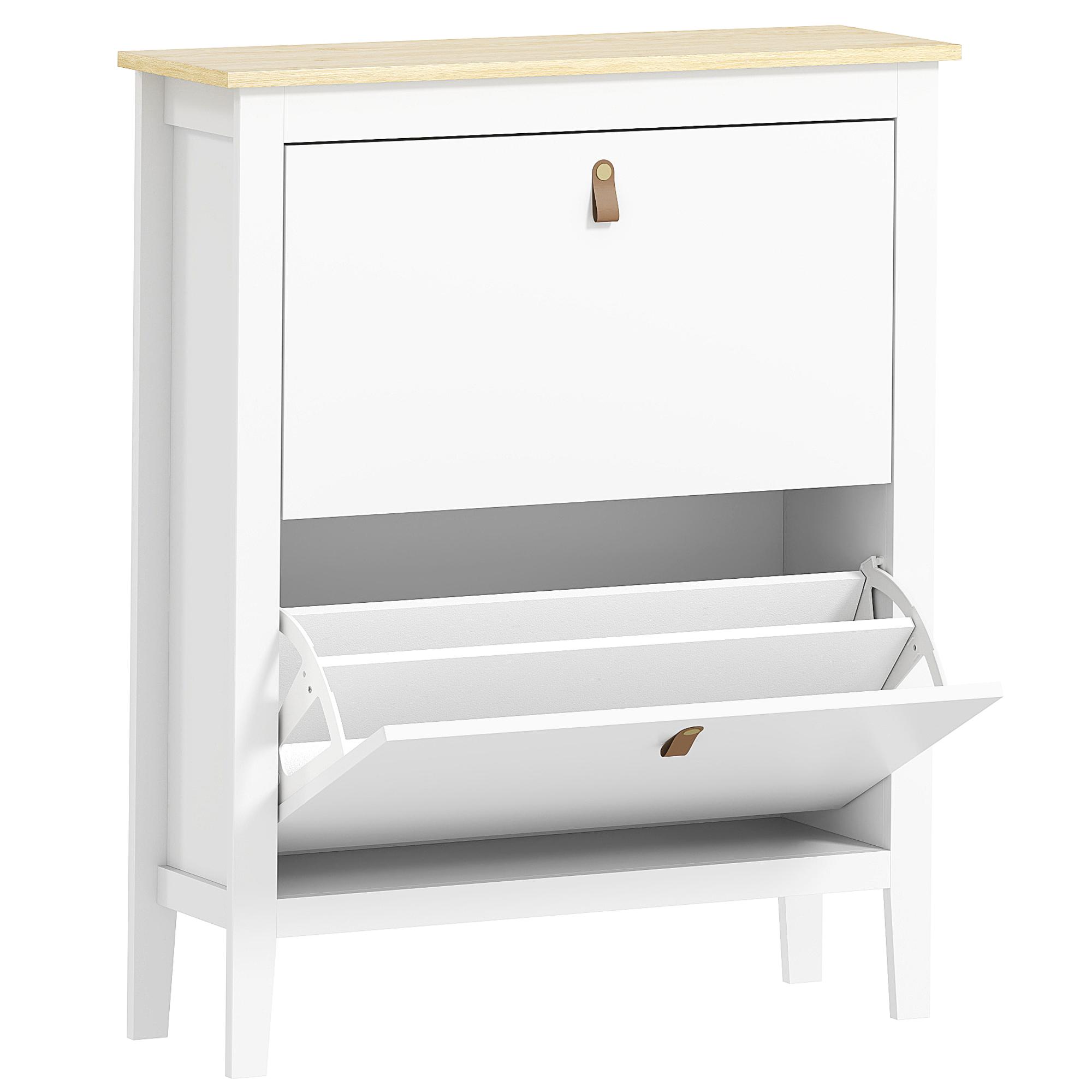 Sapateira Estreita com 2 Gavetas Prateleiras Ajustáveis e Puxadores em PU para 14 Pares de Sapatos 80x24x95,5 cm Branco