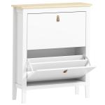 Sapateira Estreita com 2 Gavetas Prateleiras Ajustáveis e Puxadores em PU para 14 Pares de Sapatos 80x24x95,5 cm Branco