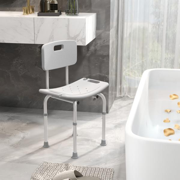 Cadeira para Duche Antiderrapante com Altura Ajustável em 8 Níveis Cadeira de Banho 50,6x43x71 - 88 cm Cinza
