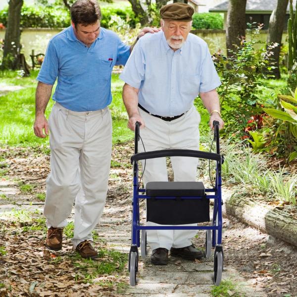 Andador para Adultos Dobrável com Armazenamento Assento e Travão 65x53x79 - 89cm Azul e Preto