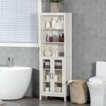 Armário Alto de Casa de Banho com 2 Portas de Vidro e 3 Prateleiras Armário Auxiliar Estilo Moderno 53x30x162cm Branco
