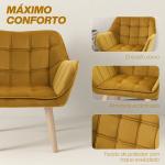 Poltrona Moderna de Sala Estofada em Veludo com Pés de Madeira para Sala de Estar Amarelo