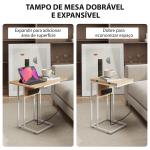 Mesa Auxiliar com Estação de Carga com Tampo Dobrável e Pés Ajustáveis 39x29x57 cm Branco e Madeira