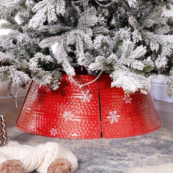 Saia Metálica Impermeável para Árvore de Natal 66x66x23 cm Vermelho