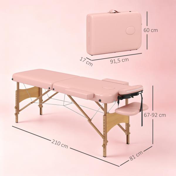 Marquesa de Massagem Dobrável Marquesa com Altura Ajustável Desenho Ergonómico 185x60x64 - 88 cm Rosa