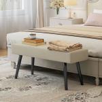 Banco de Pé de Cama Multifuncional e Moderno Banco de Dormitório com Pés de Aço e Assento Acolchoado 100x36x45 cm Creme