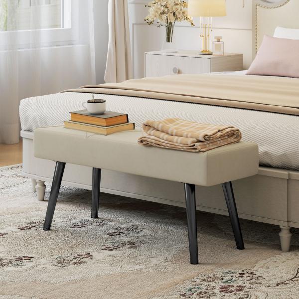 Banco de Pé de Cama Multifuncional e Moderno Banco de Dormitório com Pés de Aço e Assento Acolchoado 100x36x45 cm Creme