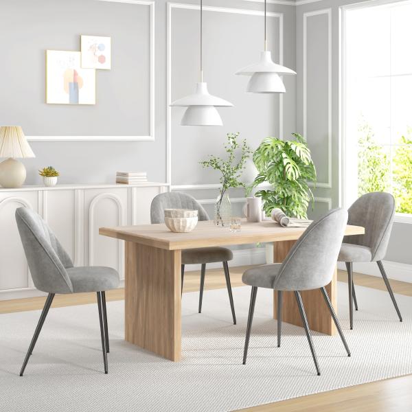 Conjunto de 4 Cadeiras de Sala de Jantar Modernas Cadeiras Estofadas em Veludo com Encosto Alto e Pés de Aço 50x52x83 cm Cinza