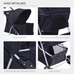 Carrinho para Animais de Estimação Dobrável para Cães com Capô Ajustável Cesta de Armazenamento e Rodas com Freio Tecido Oxford Estrutura de Aço 74x46x94cm Preto