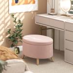 Puff Estofado em Veludo Acolchoado Banco de Armazenamento com Tampa Removível e Pés de Madeira 71x51,5x42 cm Rosa