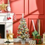 Árvore de Natal Pequena Artificial Ø40x90cm com Luzes LED 116 Ramas Vaso Desmontável e Suporte de Metal Decoração de Natal para Interior Verde e Branco