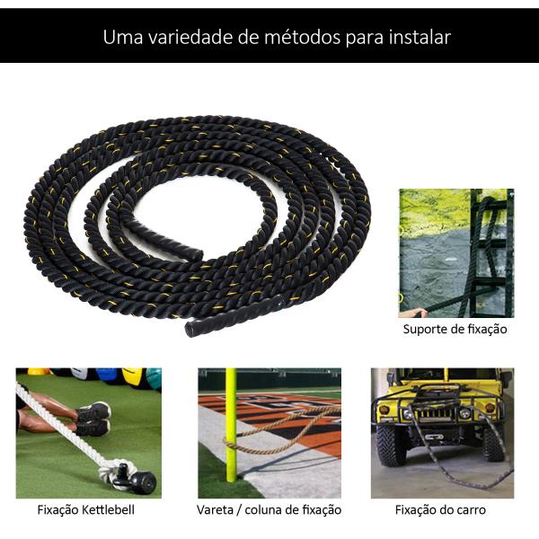 Corda de Batalha Ø38 mm Comprimento 9 m Battle Rope para Exercícios Fitness Crossfit Ultra - Resistente Preto e Amarelo