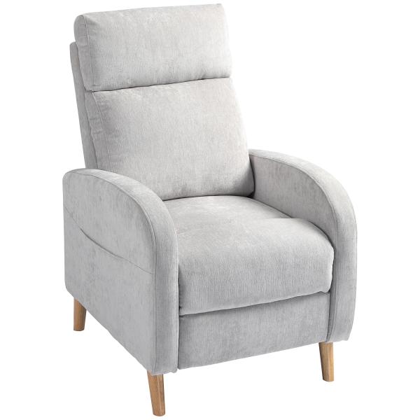 Poltrona Relax Reclinável Manual Estofada em Linho Sintético com Apoio para os Pés e Bolso Lateral 68x90x106 cm Cinza Claro