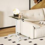 Mesa Auxiliar com Rodas Altura Ajustável Superfície Inclinável e Estrutura de Metal 57x40x67,5 - 101 cm Carvalho e Branco