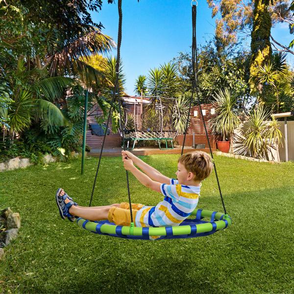Baloiço Infantil Ninho com Altura Ajustável para Crianças de 3 - 8 Anos Carga 150 kg para Exterior Ø100x120 - 180 cm Azul