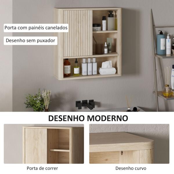 Armário de Casa de Banho de Parede com Prateleiras Ajustáveis Porta Deslizante e Compartimentos 60x20x62 cm Madeira