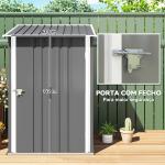 Abrigo de Jardim 0,92 m² 100x103x160 cm de Aço Galvanizado com Porta Fechadura e Teto Inclinado Cinza