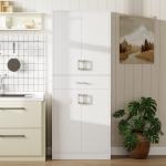 Armário de Cozinha com 4 Portas 1 Gaveta e Prateleiras Ajustáveis Anti - Tombo Armário de Cozinha Moderno 70,8x34x180 cm Branco