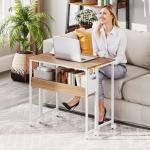 Secretária Dobrável com Rodas e Prateleira Mesa Secretária Compacta com Bolsa de Armazenamento 80x50x75 cm Madeira e Branco