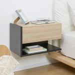 Conjunto de 2 Mesas de Cabeceira Flutuantes com 1 Gaveta e Prateleira Aberta 46x30x30 cm Carvalho e Preto