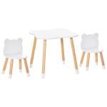 Conjunto Infantil de Mesa e 2 Cadeiras de Madeira Móveis Infantil para Sala de Jogos Dormitório de Crianças Mesa 56x56x50cm e Cadeira 28x25x46cm Branco