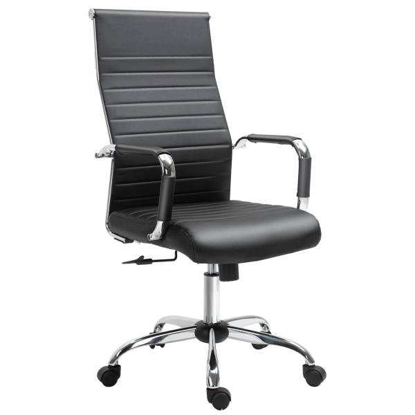 Cadeira de Escritório Ergonômica Giratoria 360° Inclinável com Altura Ajustável Rodas Apoio de Braços 54x62x104 - 114 cm Preto