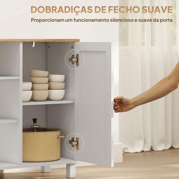Aparador de Sala com Prateleiras Ajustáveis Compartimento Aberto Pernas de Madeira 110x33x75 cm Branco