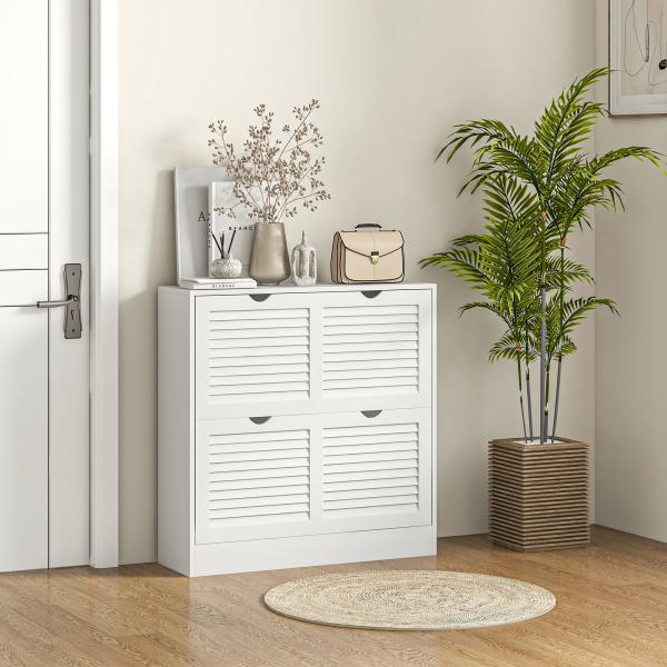 Sapateira Moderna com 2 Gavetas Rebatíveis e Prateleias Ajustáveis para 16 Pares de Sapatos Sapateira Compacta 81,5x25x83 cm Branco