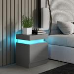 Mesa de Cabeceira com Luz LED Painel de Alto Brilho 2 Gavetas e Controlo Remoto para Dormitório 45x35x52 cm Cinzento