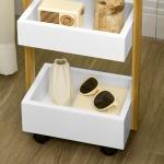 Carrinho de Casa de Banho de Bambu com Rodas e 3 Cestos de Armazenamento 28x18x75 cm Branco e Madeira