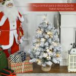 Árvore de Natal com Luzes LED 90 cm Árvore de Natal Artificial Nevado com 133 Ramos 14 Pinhas e Suporte de Metal Verde