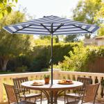 Chapéu de Sol Exterior Ø230 cm com Ângulo Ajustável e Manivela Impermeável Azul e Branco