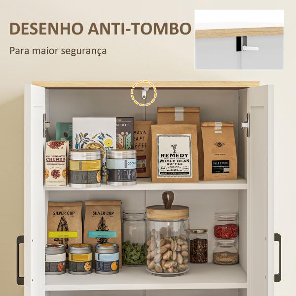 Armário de Cozinha com Prateleiras Ajustáveis Portas em Vime e Sistema Anti - Tombo 60x30x170 com Branco