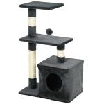 Arranhador para Gatos 50x30x81,5 cm Centro de Atividades para Gatos com Poste de Sisal Plataformas e Caverna Cinza