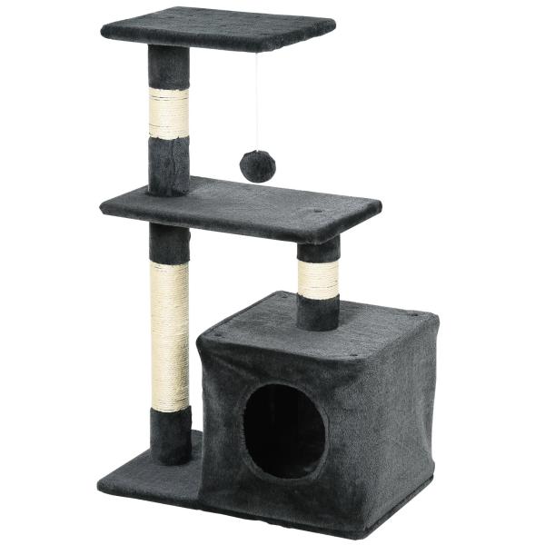 Arranhador para Gatos 50x30x81,5 cm Centro de Atividades para Gatos com Poste de Sisal Plataformas e Caverna Cinza